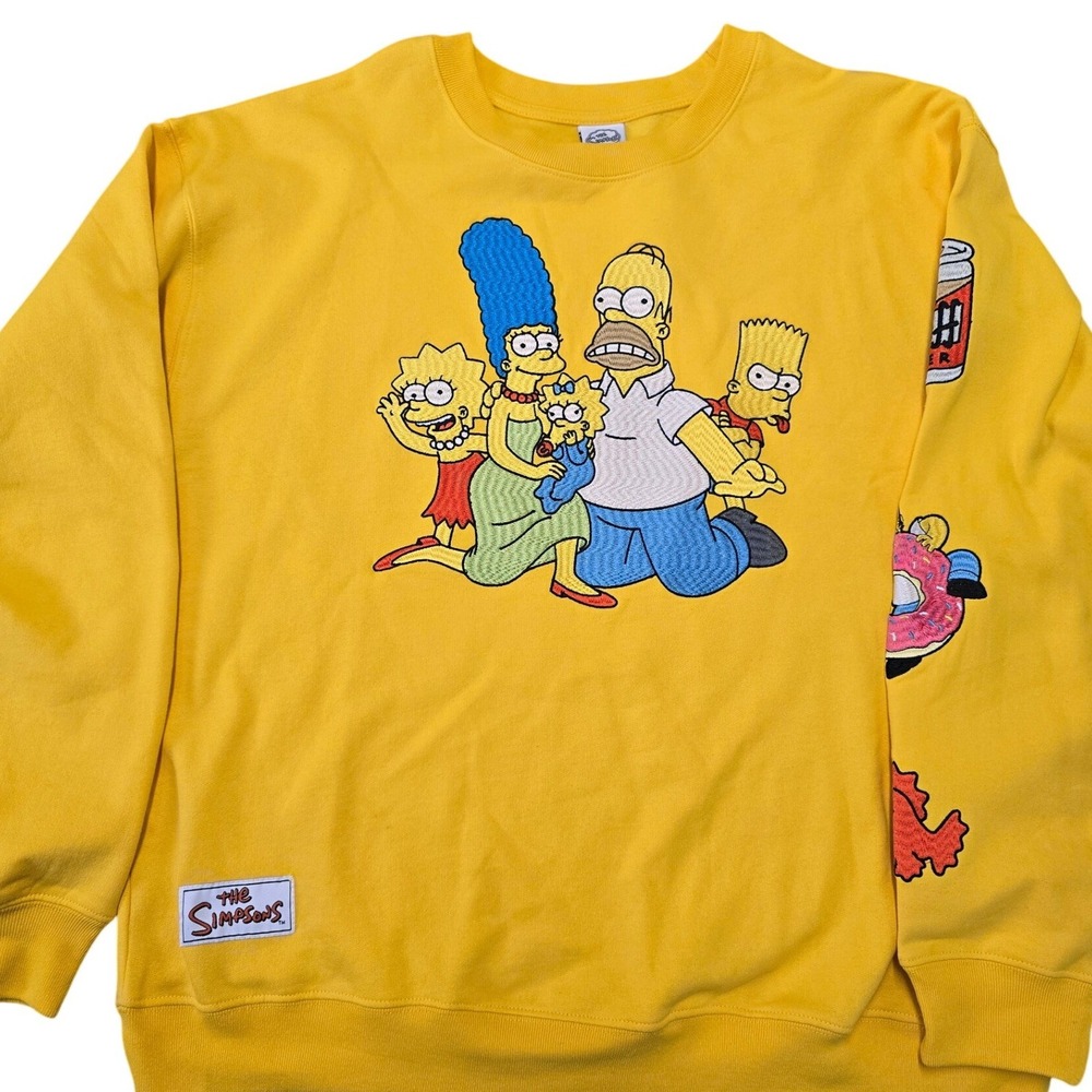 Simpsons Embroidered Sweatshirt Yellow Homer Bart Duff Beer Size Large